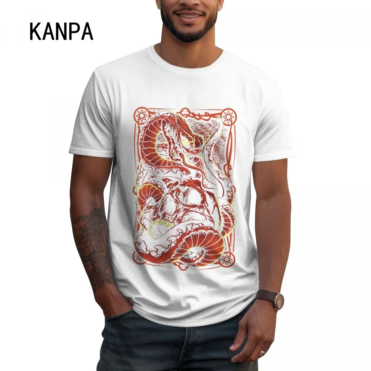 Funny Snake Graphic T Shirts for Big and Tall Man Cotton Men's Short Sleeve T-Shirt White S-6XL Plus Size Tees Oversized Top