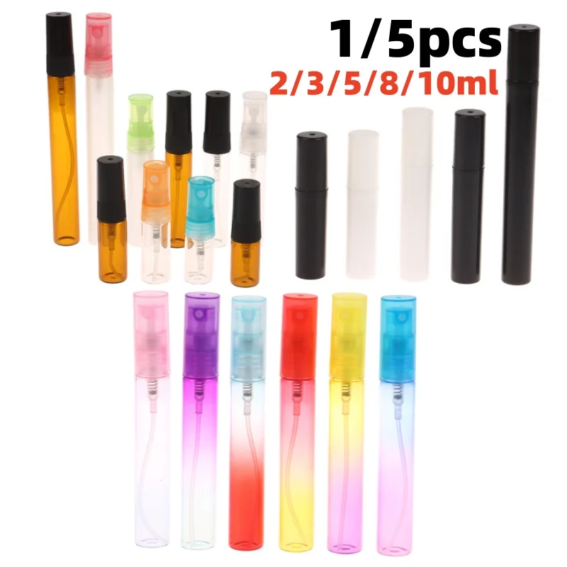 1/5pcs 2ml 3ml 5ml 8ml 10ml Mini Portable Perfume Bottles Spray Refillable Cosmetic Samples Glass Bottles Empty Containers