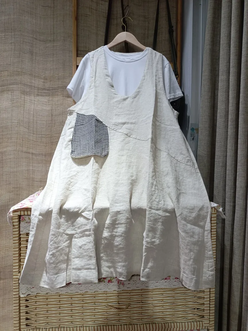 Ailaia Verano Nuevo Suelto Corte Lino Svel V-Ne Dr Casual Versátil Color Puro T Dr para Mujer