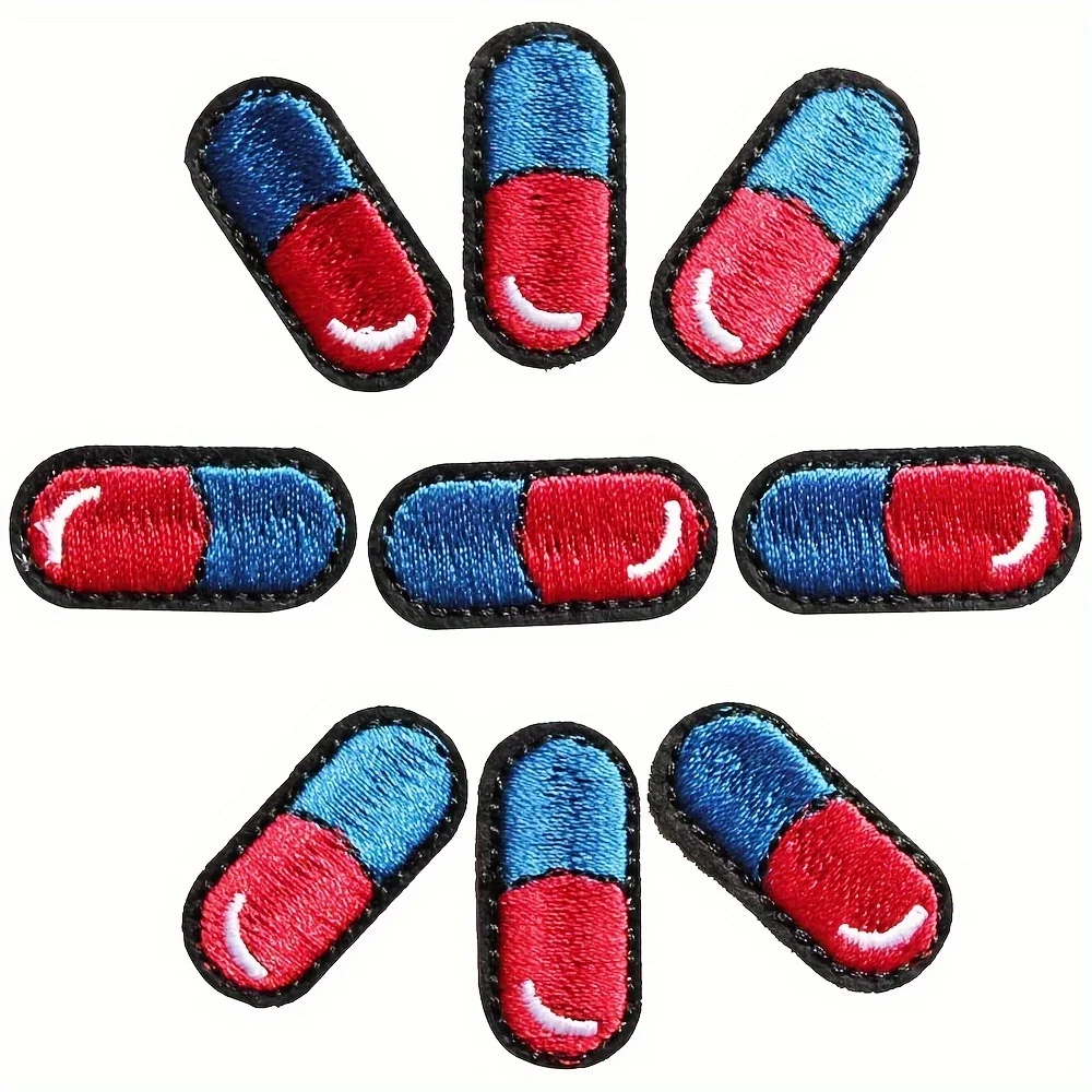 10 pçs bordado ferro em remendos de pílula para mochila roupas decoração remendo 3*1.5cm reparação