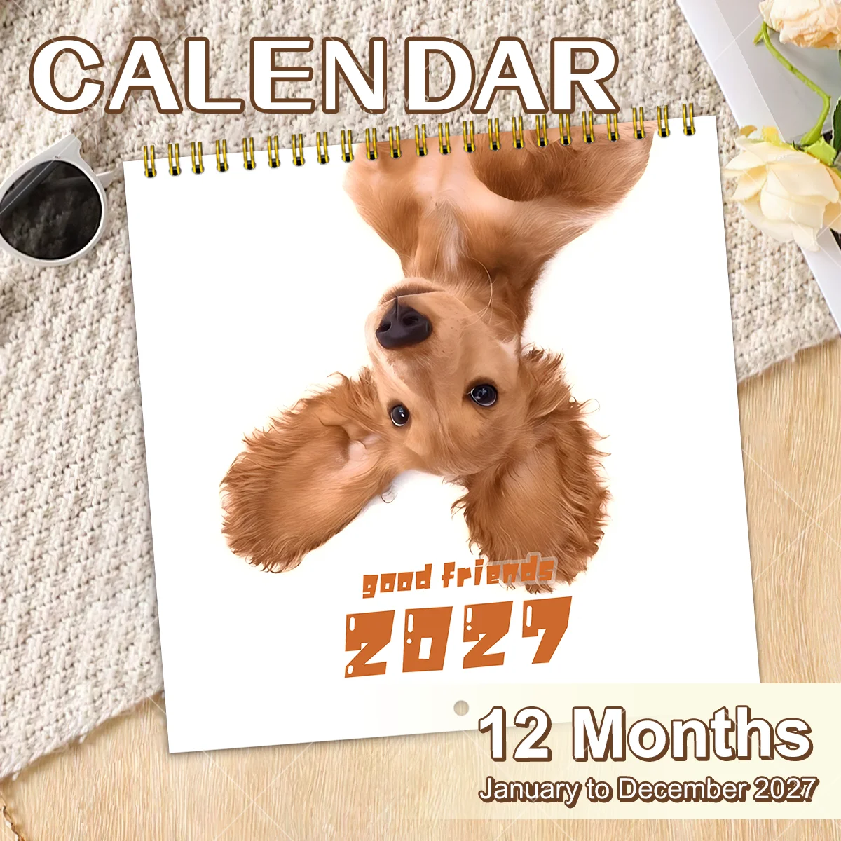 2027 Cute Cocker Spaniel Wall Calendar Good Friends Puppy Pattern Hanging Monthly Planner Organizer for Bedroom Office Decor