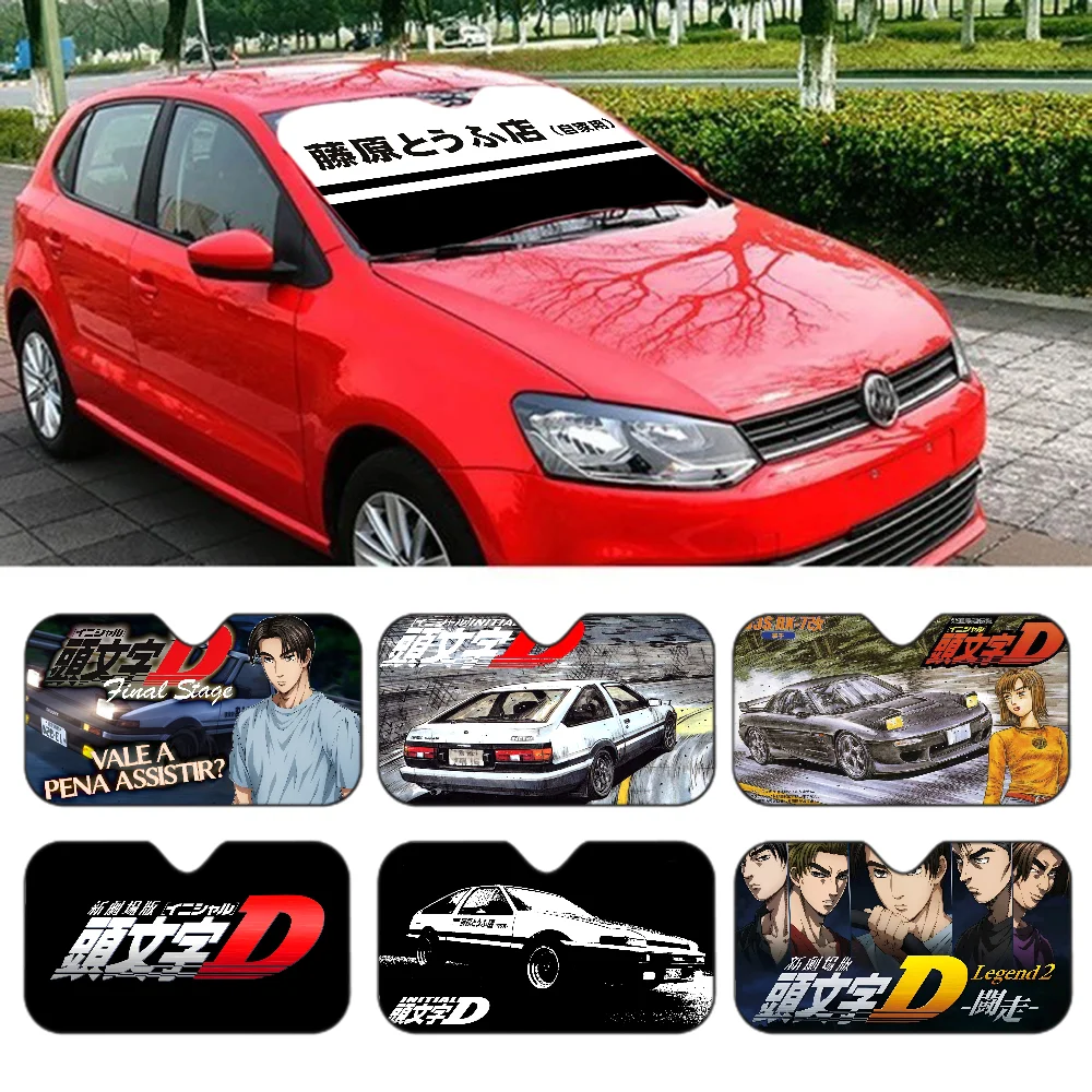 Initial D ม่านบังแดดรถยนต์ครีมกันแดดด้านหน้าฉนวนกันความร้อนระบายความร้อนอลูมิเนียมรถฤดูร้อนพร้อมฝาครอบกระจกการ์ตูน