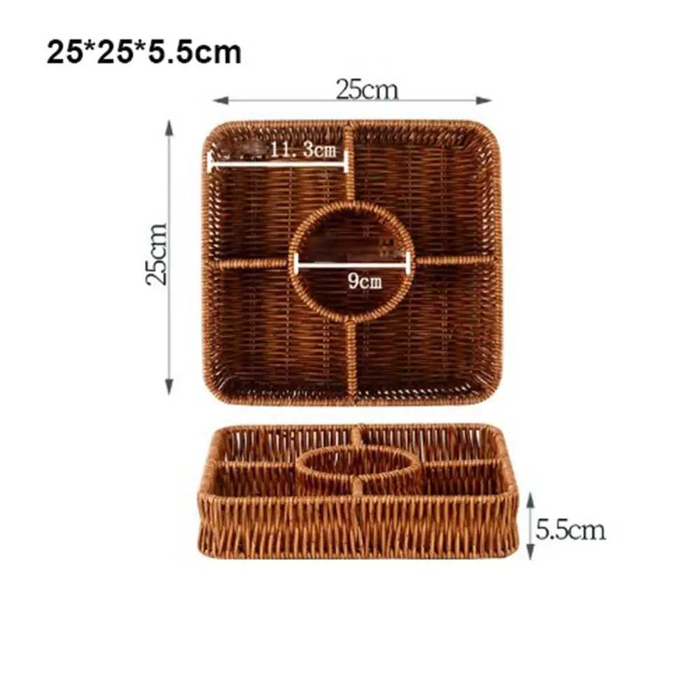 

New Creative Imitation Vine Weaving Grid Basket Handmade 10 Styles Hot Pot Side Dish Basket Square Bread Food Tray
