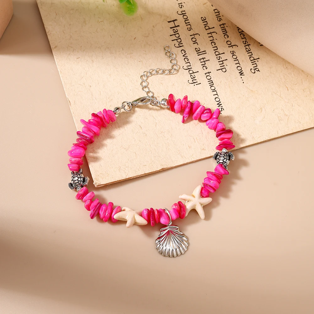Aihua Böhmisches Muschel-Seestern-Armband für Frauen, Meeresschildkröte, unregelmäßige Steine, handgefertigt, Freundschaft, Strand, Urlaub, Schmuck – Detail 10