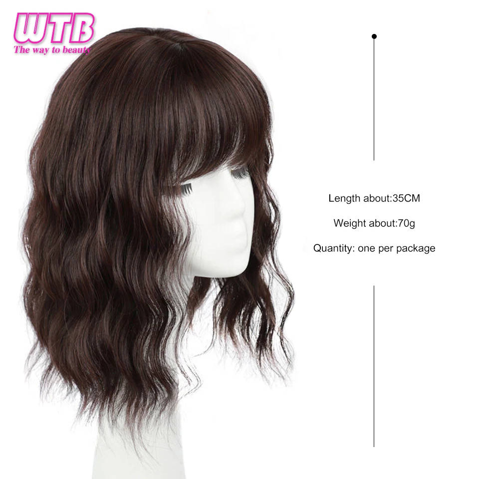 WTB-Peruca sintética feminina, cabelo ondulado fofo natural, capa naturalmente invisível, cabelo branco com Franja