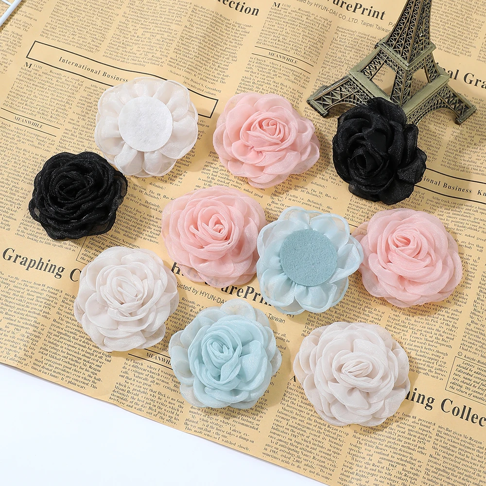 2/4Pcs Chiffon Artificial Hair Flowers Clothing Hair Corsage Fake Flowers Wall Wreath Wedding Decorations Craft Gift Accessories