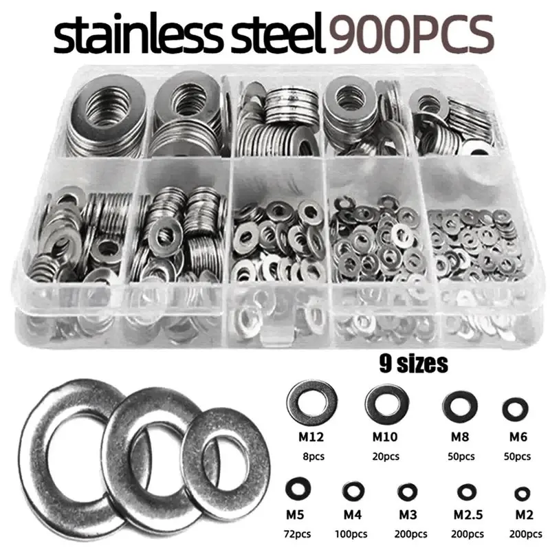 BAAR-Ultradunne vulring Plain M2 tot M 12 Ultradunne platte sluitring 1 set Verstelbare 304 roestvrijstalen pakkingsetdoos