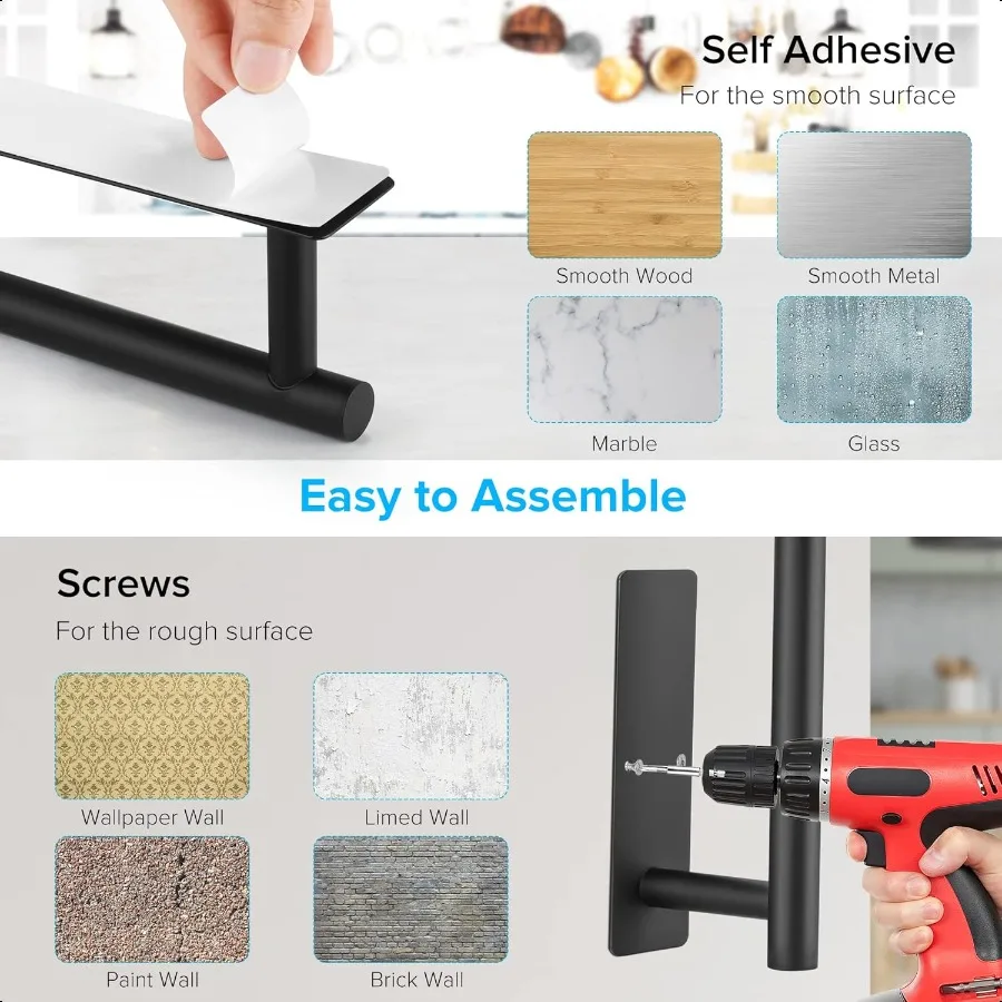 حامل المناشف الورقية من الجيل الثاني تحت الخزانة بدون حفر [أكثر قوة] حامل المناشف الورقية ذاتي اللصق أو الحفر على الحائط لـ