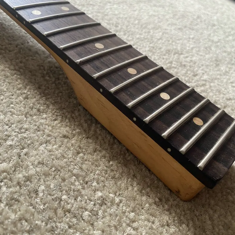 FN214 Custom OEM Order 6 String Electric Guitar Neck 5 Ply Maple+Rosewood Neck 22 Frets Semi Finishing for DIY Replace Tremolo