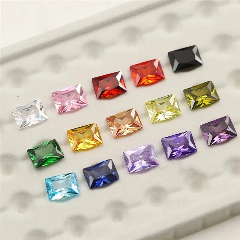 1pc Per Color Total 15pcs Rectangle Shape Loose Cubic Zirconia Stone Mix 15 Colors CZ Synthetic Stone for Jewelry DIY Making