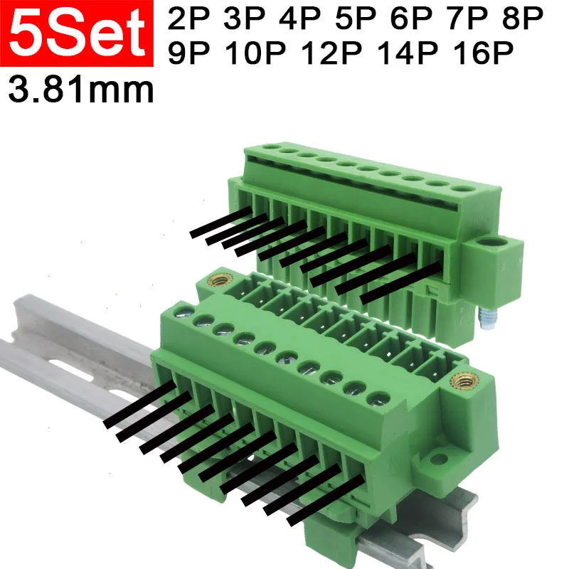 

15EDGUVKM 3.81mm Small Pitch Card Guide Rail Solder-Free Docking Terminal Block With Lugs And 2EDGKDM Plug 2 3 4 10 12 14 20Pin