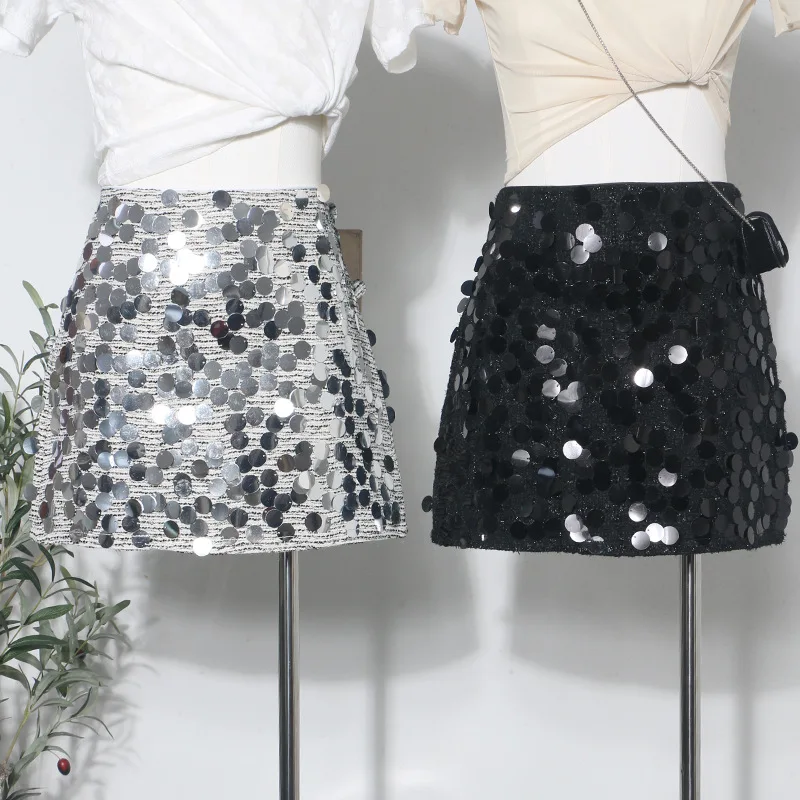 

2026 Новая юбка с блестками, женская дизайнерская короткая юбка с высокой талией и запахом на бедрах