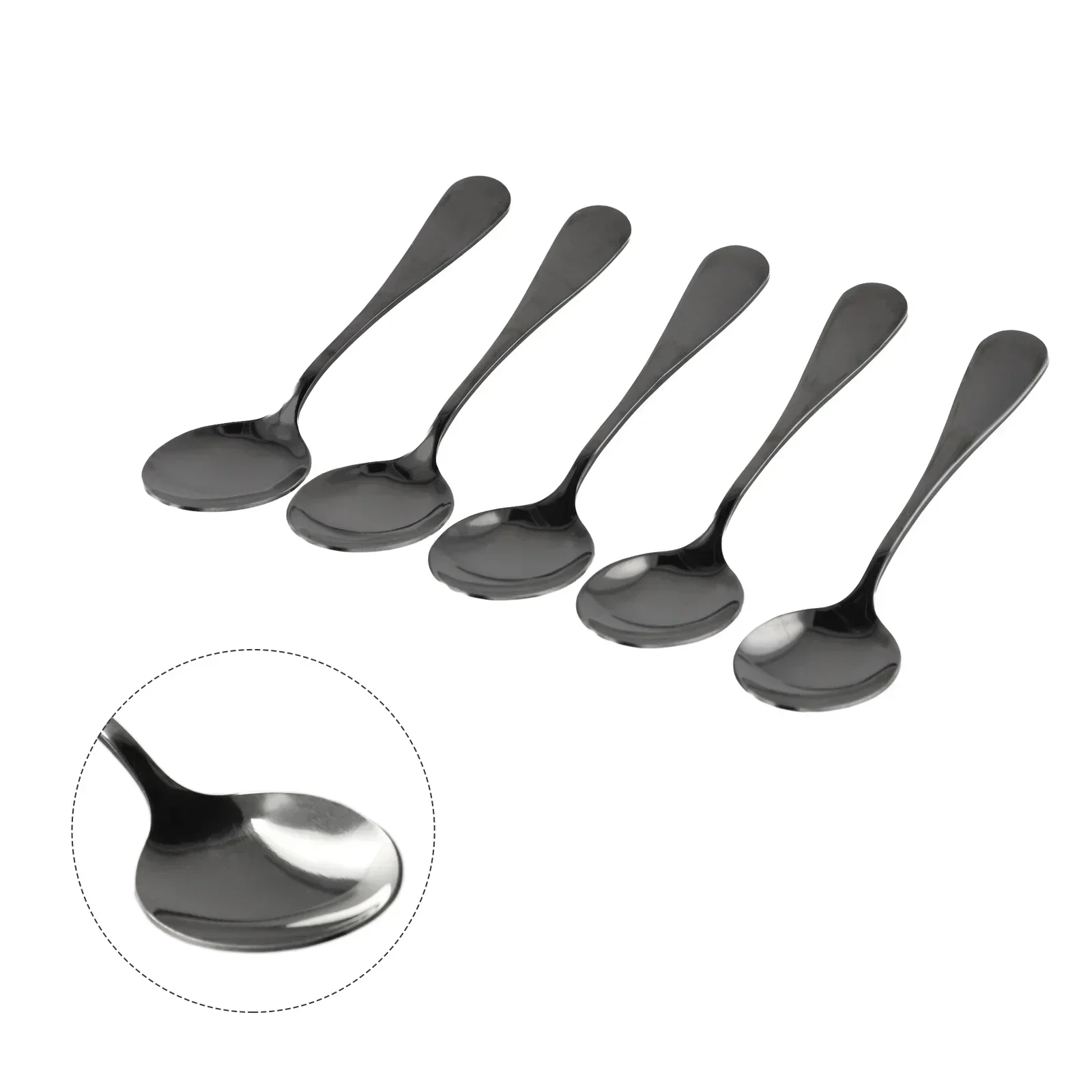 5pcs Teaspoons Stainless Steel Spoons Coffee Tea Spoon Black Tools For Kitchen Dining Coffee Bar Dessert Shop Restaurant