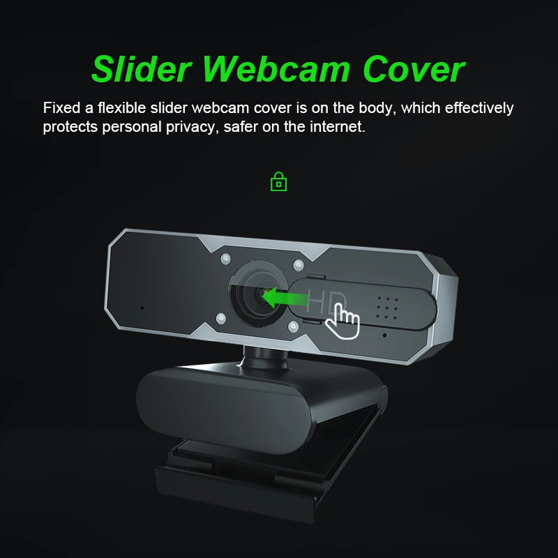 Webcam RGB 1080p HD Web Cam com microfone Capa de privacidade 7 Luzes RGB Brilho ajustável de 2 níveis Computador Desktop