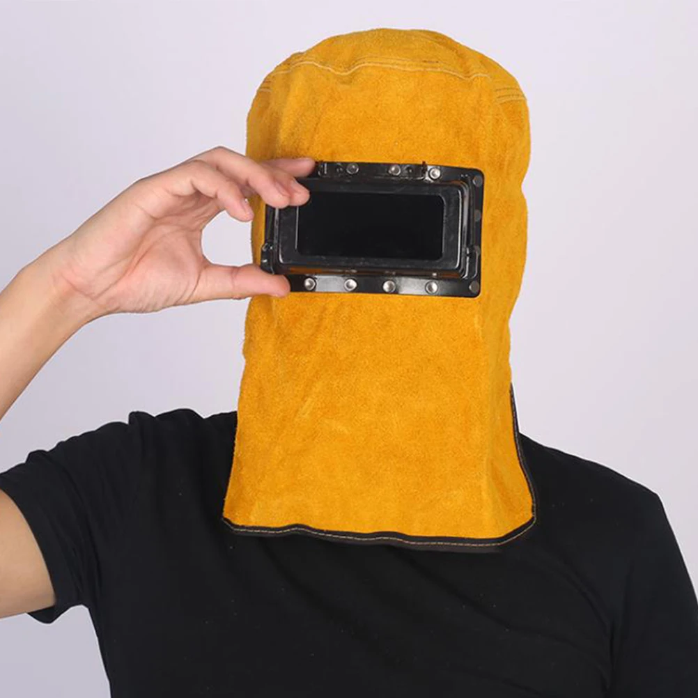 

Welding Hood Fine Stitching Heat Insulation Cowhide Face Cover Anti Spatter Easy to Put on Welding Welder Hat abrasion
