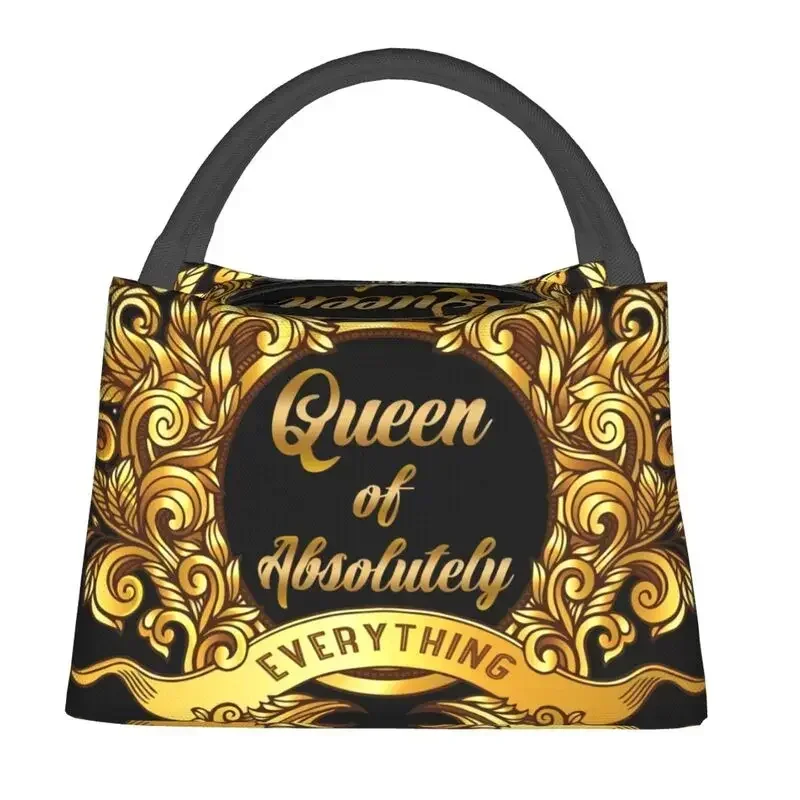 Queen Of Absolutely Gold Floral Baroque Thermal Insulated Lunch Bag Women Lunch Tote for Outdoor Camping Travel Meal Food Box