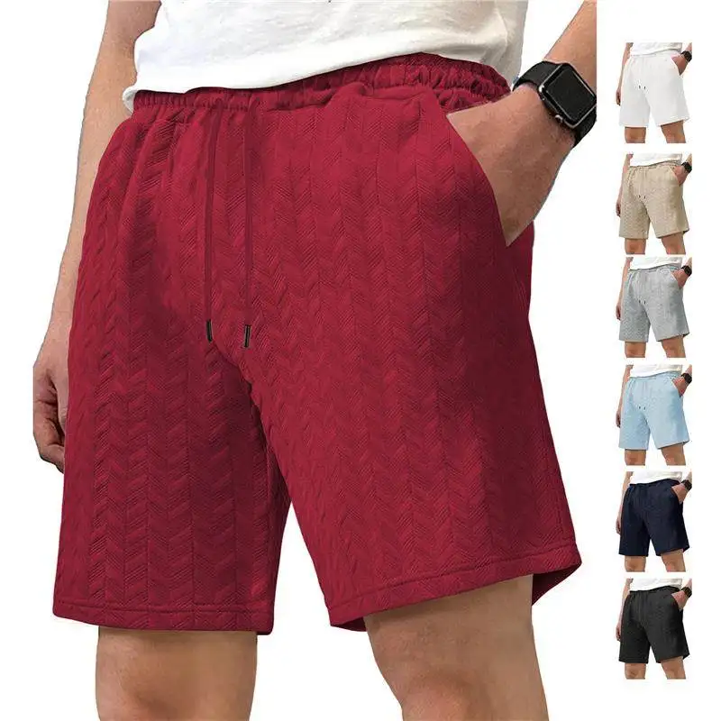 

Loose Pure Color Summer Men's Shorts Casual Beach Pants Floral Patterned Fabric with Rope Tie down Size plus Knee High
