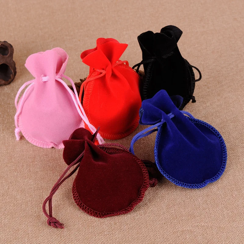 100Pcs/lot Drawstring Gourd Velvet Bags For Ring Earrings Necklace Jewellery Pouches Gift Packaging Bag Custom Logo Print