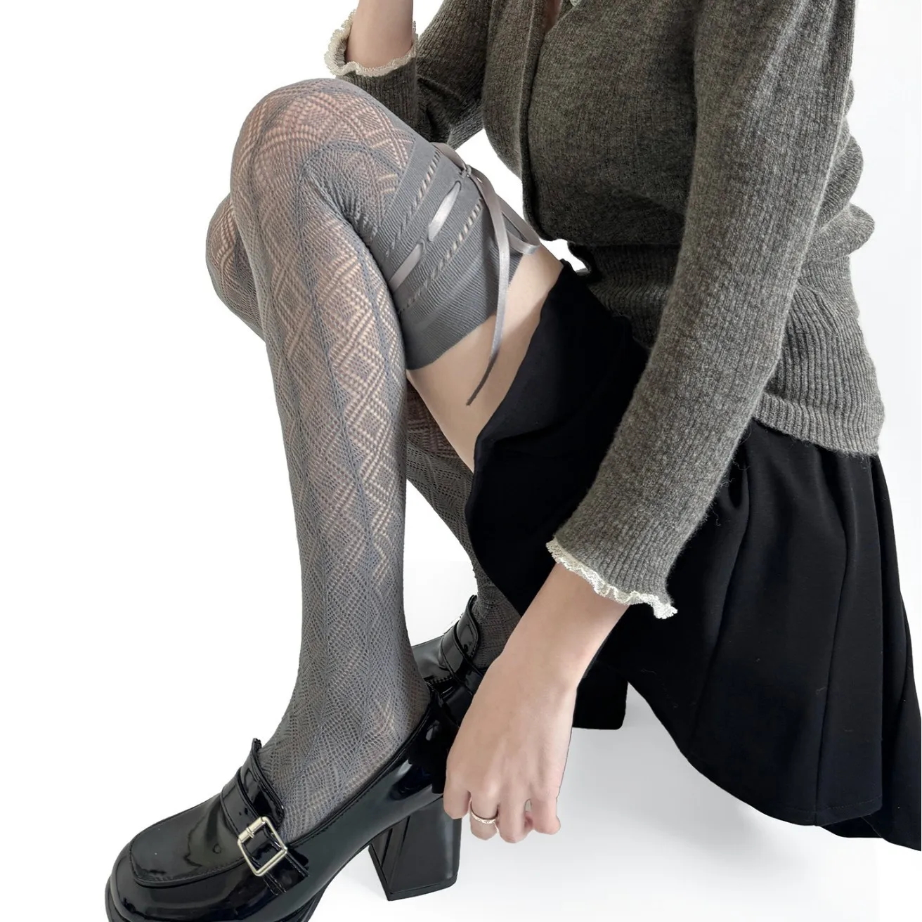

Sping and Summer JK Lace Women Stockings Lolita Sweet Fishnet Japanese Thigh High Stockings Y2K Hottie Retro Jacquard Mesh Socks