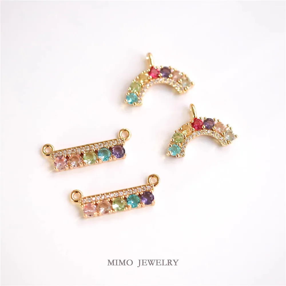 

1PCS DIY Handmade Accessory of Copper-plated Real Gold Slightly Zircon One-line Arc-shaped Rainbow Pendant