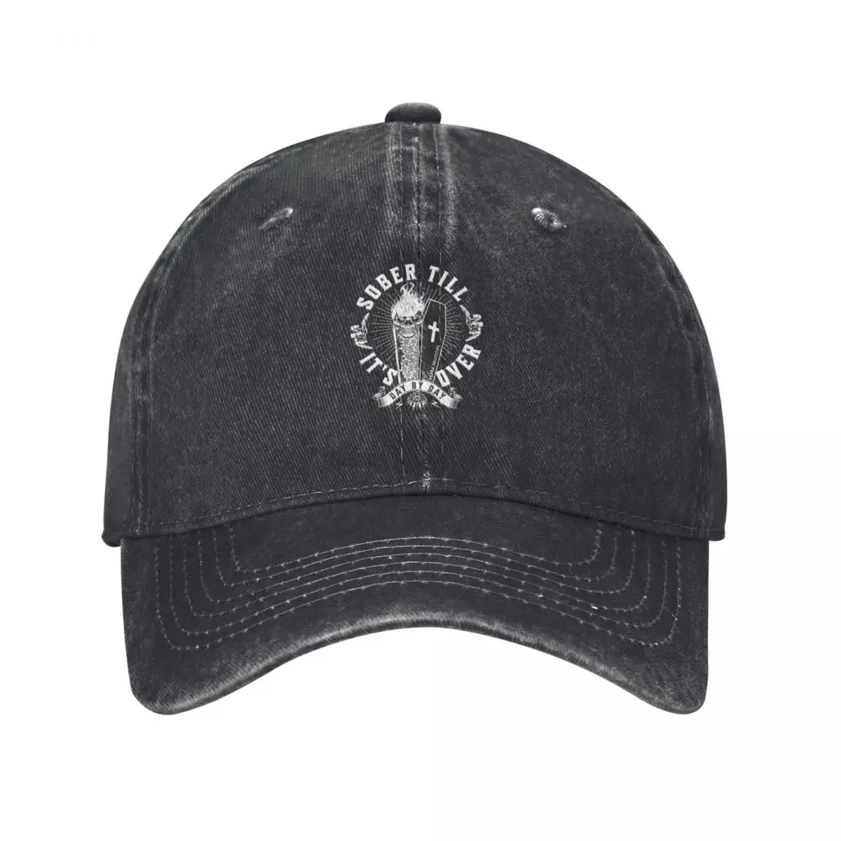 Sober Till It's Over. Day By Day. Tattoo Style Skull Sobriety Design Baseball Cap custom Hat Woman Men's