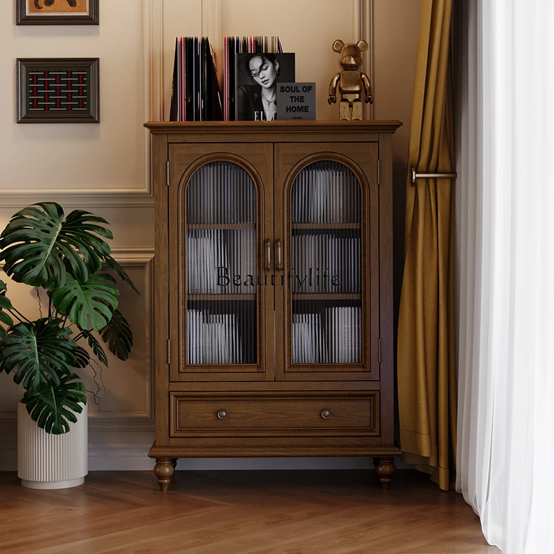 

American retro solid wood arch wine cabinet 2024 locker integrated against the wall
