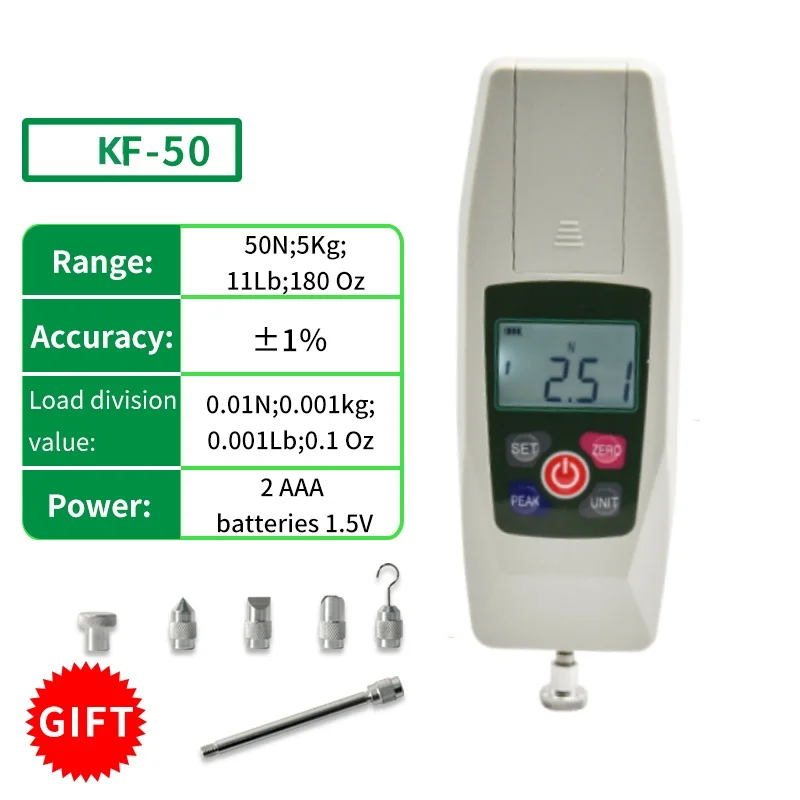 مقياس قوة صغير KF-50 مقياس القوة الرقمية اختبار السحب متر 4 وحدات قياس N كجم رطل أوقية التلقائي الخلفية الجرس إنذار #1