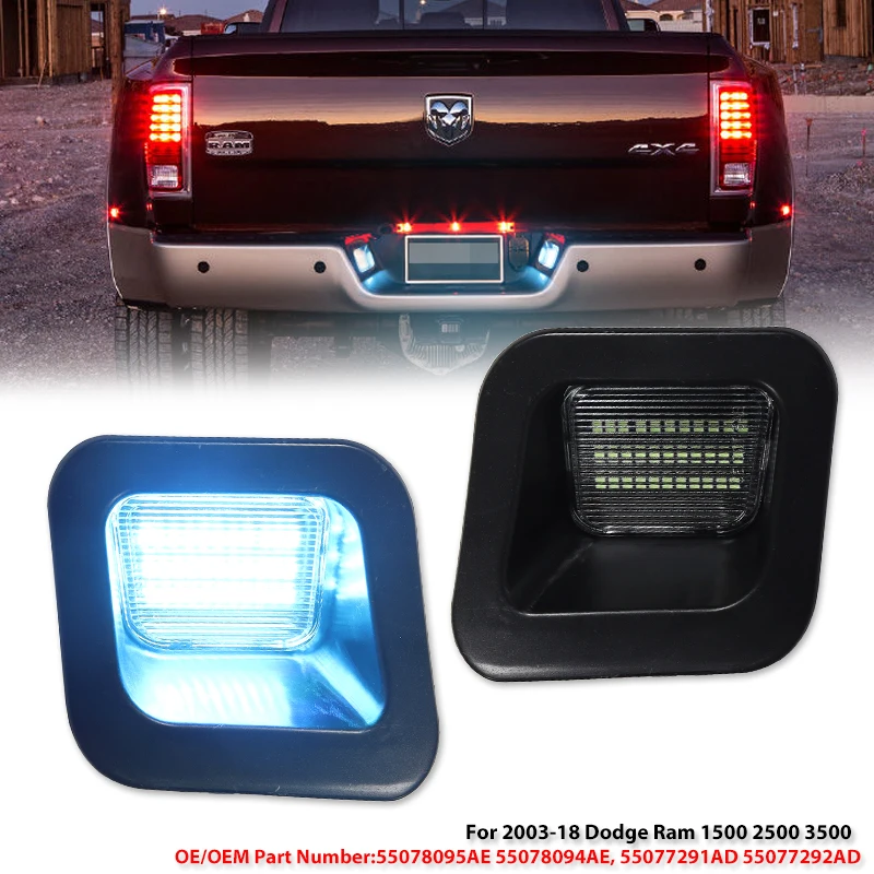 For 2003-2018 Dodge RAM 1500 2500 3500 White LED License Number Plate Light Lamps Assembly
