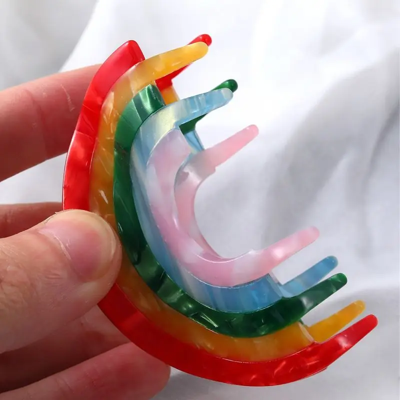 1pc Rainbow Grab Clip, niche semi-circular splicing hair clip, personalized lucky rainbow shark clip, bangs clip, hair accessory