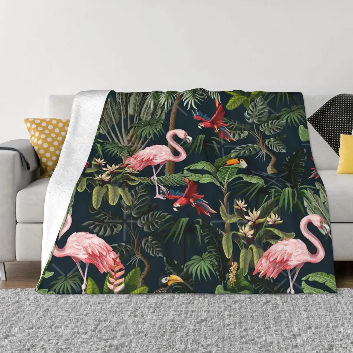 Jungle Pattern With Toucan Flamingo And Home Knee Blanket Winter Blankets Blankets And Blankets Throw Blanket