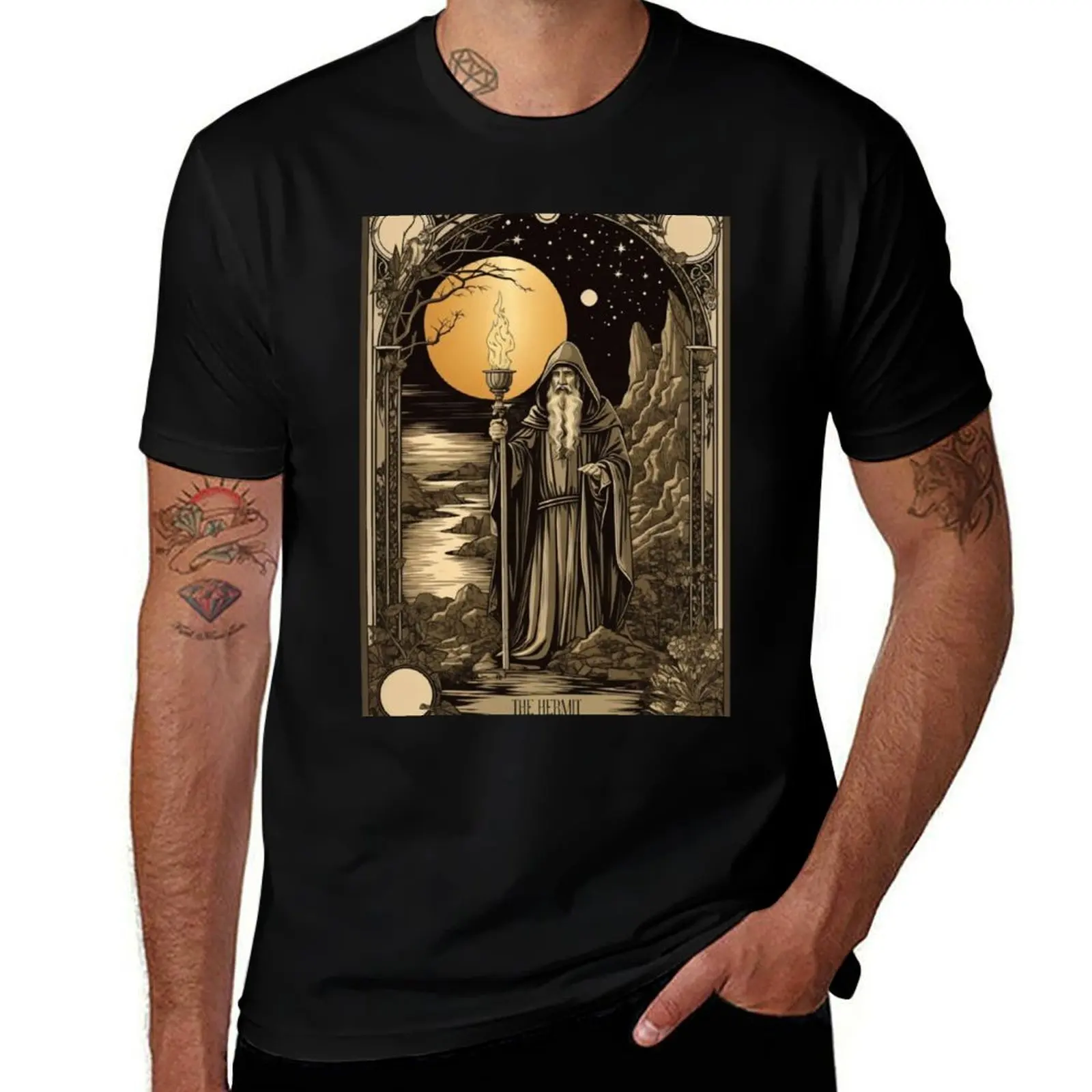 

The Hermit Tarot Card - Vintage - Retro - Major Arcana #9 T-Shirt t shirt for man 100 percent cotton T-Shirt
