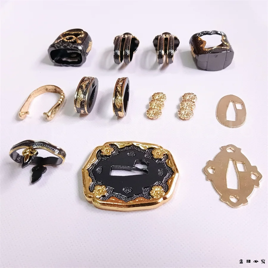 The whole set Alloy Sword Parts Tsuba Guard Habaki Seppa Fuchi Kashira Menuki Apply To Real Japanese Samurai Knife Fittings New