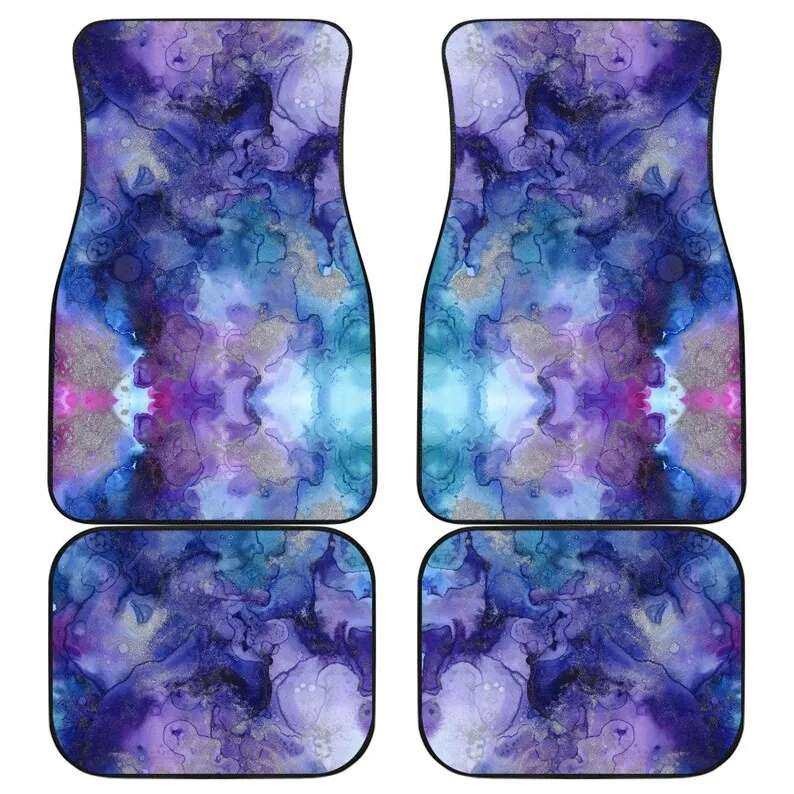 Purple Artistic Ink Car Mats Colorful Happy Artistic, Car Accessory Floor Mats Set of 4 Front and Back Blue Watercolor