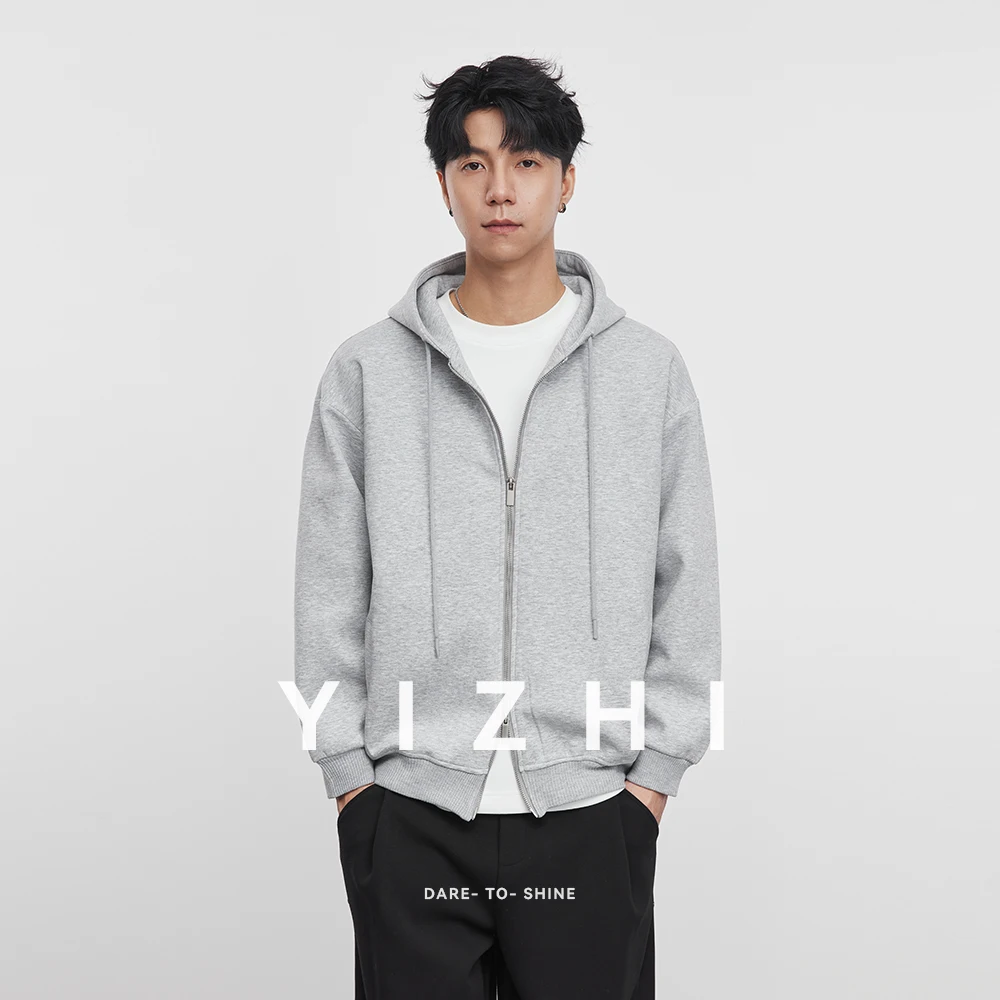 

Korean Fashion Men's Heavy Solid Color Hooded Cardigan Sweater 2025 Spring and Autumn New Loose Zipper Sports Jacket Men