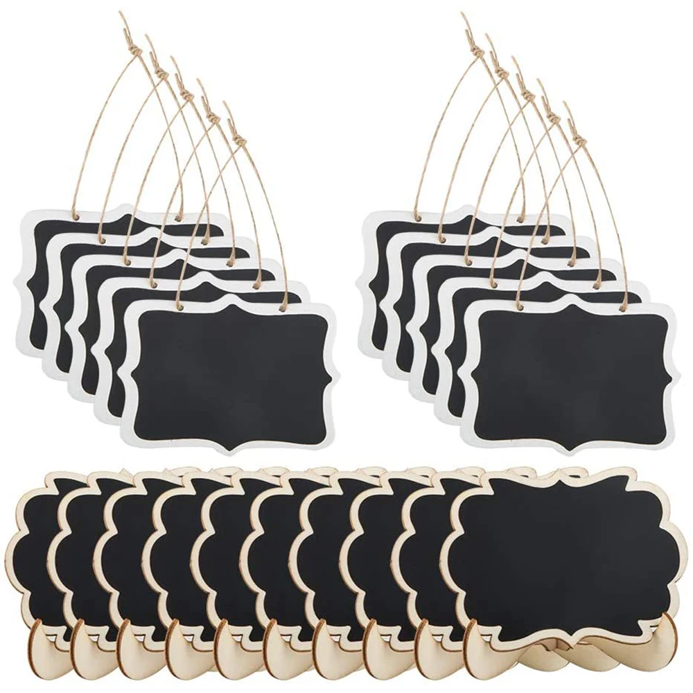 

20 Pack Mini Rectangle Chalkboard Label, FindTop Foot Stand and Hanging Chalk Blackboard Wood Small Message Board