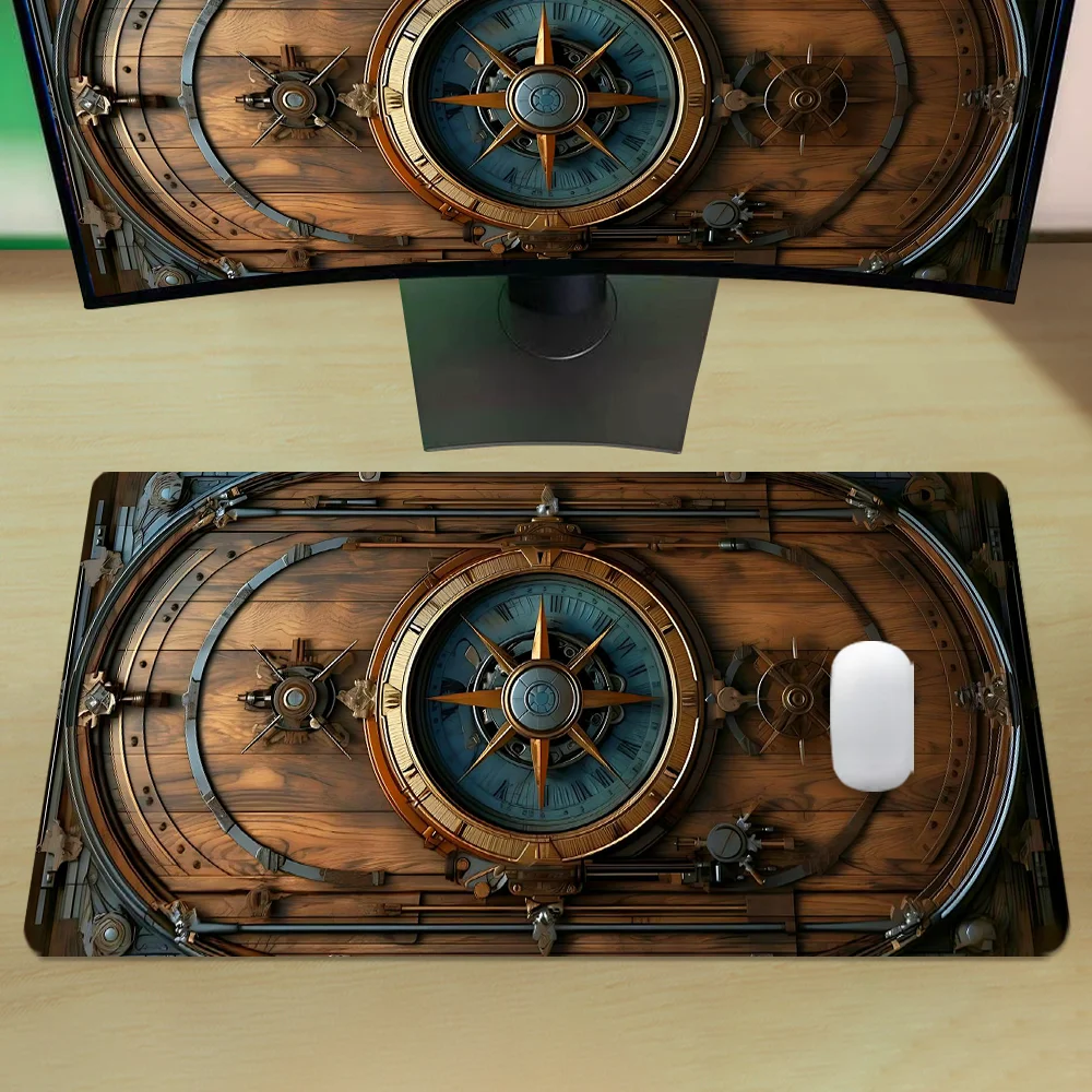 1pc gaming mouse pad vintage bússola design mousepad grande teclado com base de borracha antiderrapante costurado borda deskpad