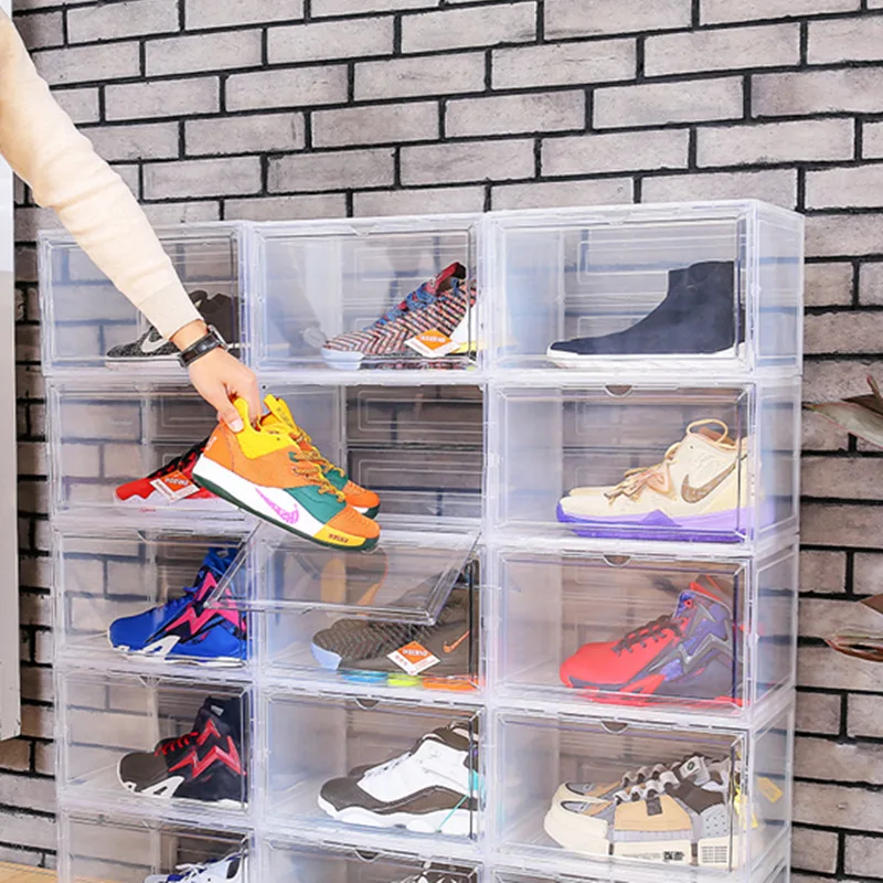 20 Pack Organizador De Zapatos Shoe Rack Organizer Transparent Shoe Box Side Opening Storage Dustproof  Cabinet Magnetic Door