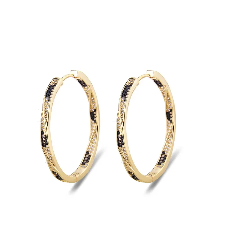 Women's Retro Leopard Python Pattern Zircon Round Hoop Earrings