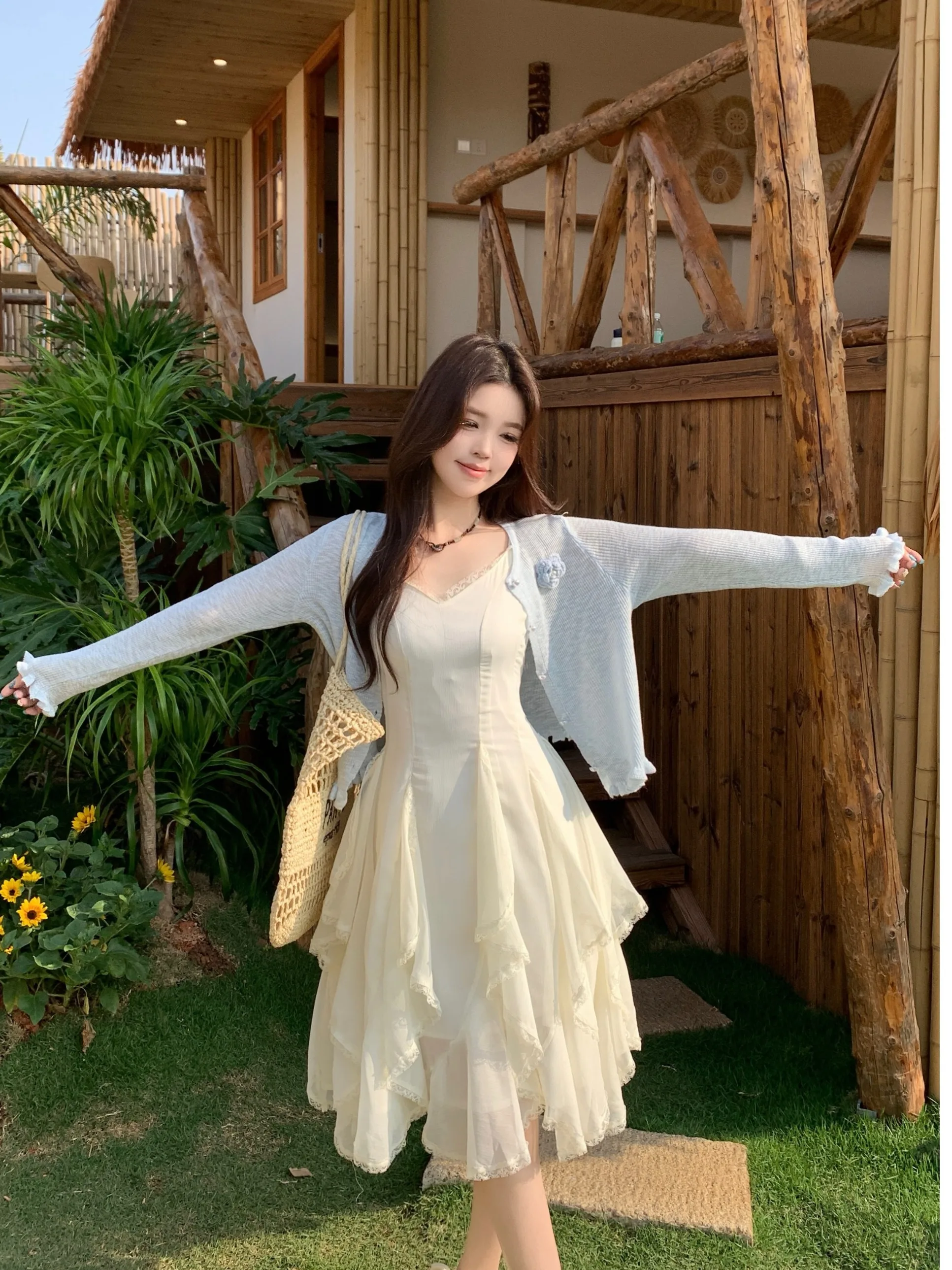 

plus Size Lace Trim Splice Strapless Dress Women's High Waist A-Line Skirt Style Commute Korean Version Spring New Arrival