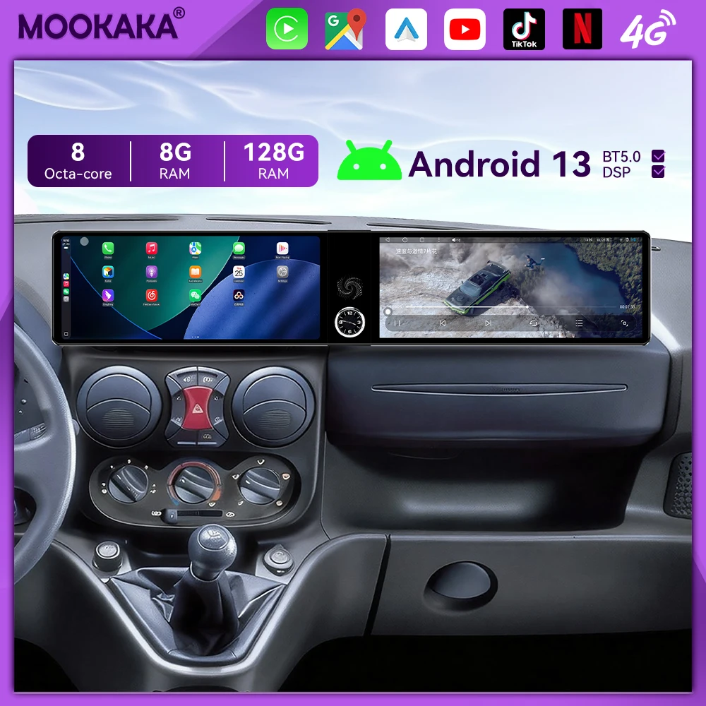 Qualcomm Android Radio For Fiat Doblo 2002-2017 Dual Screen GPS Multimedia Navigation Car Stereo Receiver player IPS Head Unit