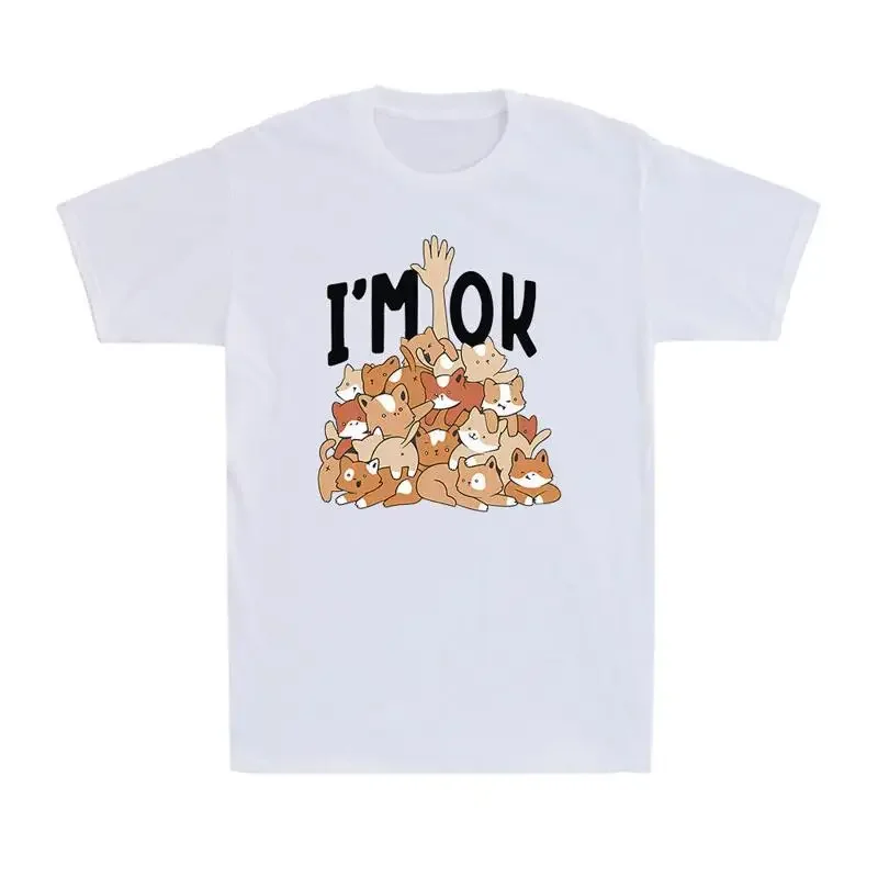 I'M Ok Funny Cat Mum Dad Crazy Lady Kitten Men'S Cotton T Shirt