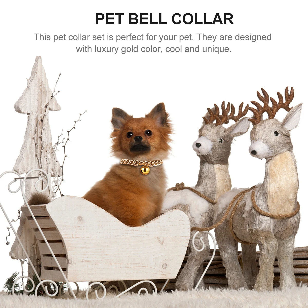 

Aluminum Copper Pet Collar Set Gold Color Durable Outdoor Walking Portable Small Exquisite for Dogs Beaded Reflective Necklace
