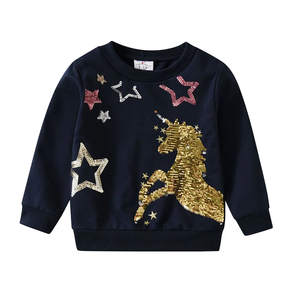 DXTON Sequined Children Sweatshirts Pullover Baby Girls Tops Outfits Unicorn Daily Outerwear Kids Winter Sportswear T-shirts