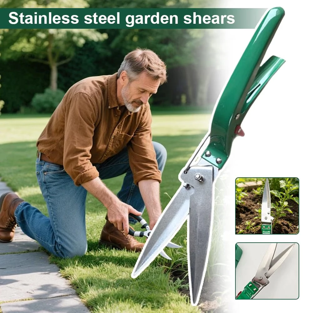 1pc Heavy Duty Hand Grass Cutting Shears Labor Saving Sharp Stainless Steel Blades Lawn Shears for Yard Weeding Trimming