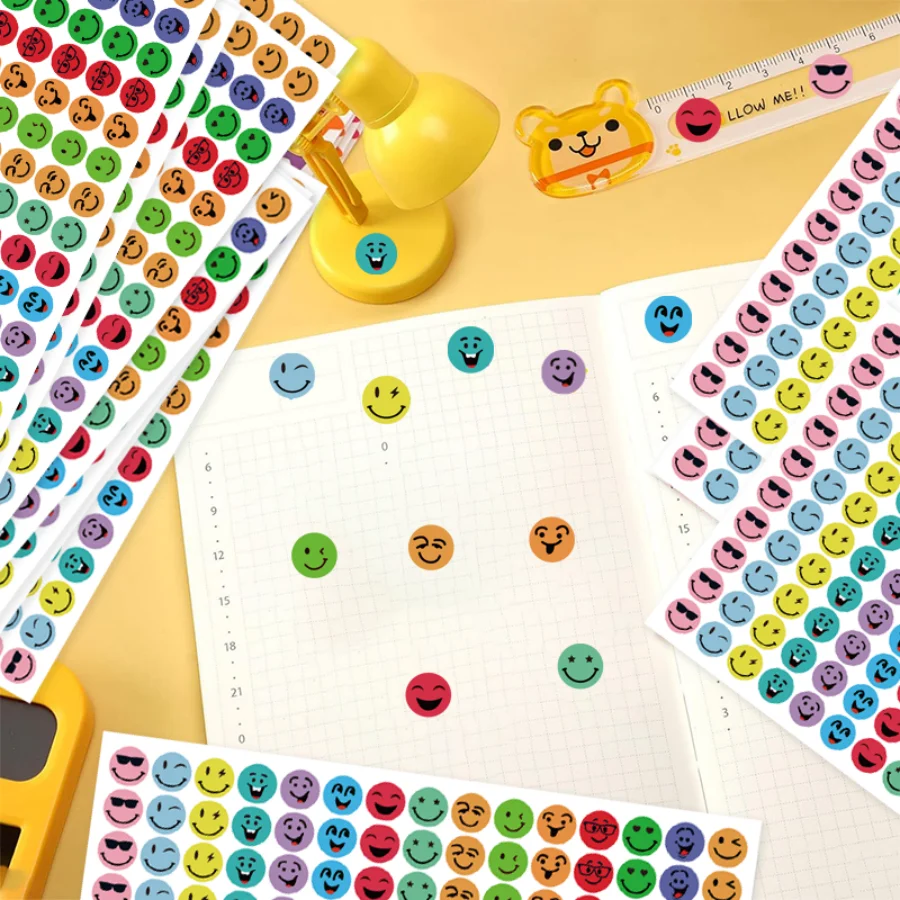 1200 Pcs Round Face Stickers 15 Designs Happy  Face Students Labels for DIY Crafts Scrapbooking School Office Supplies image 3