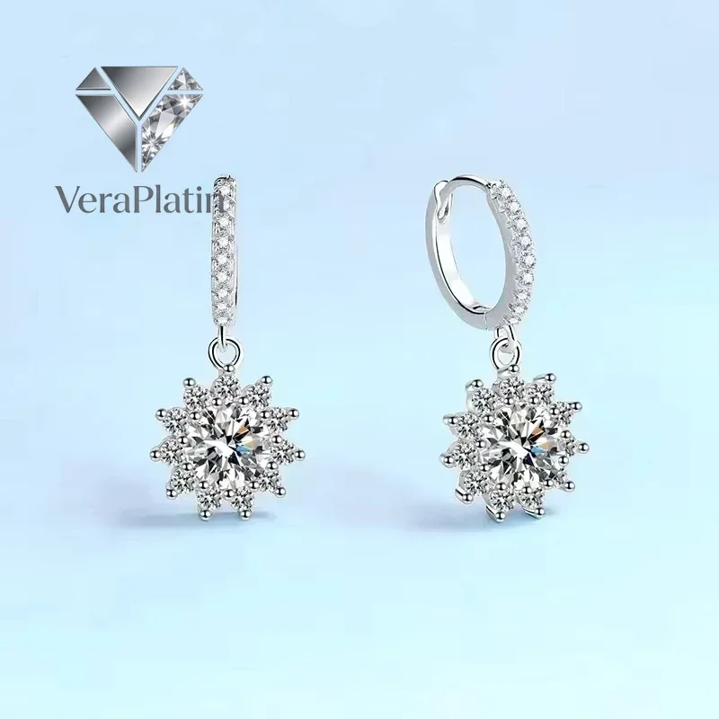 

VeraPlatin Women Birthday Gift 18K White Gold Drop Earrings 0.5/1CT Moissanite Diamond Girl Valentine's Day PT950 Platinum Weddi