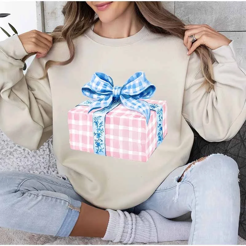Impresión de transferencia DTF con tema de porcelana blanca para camisetas, regalo, pegatina de transferencia de calor de hierro champán, Navidad para ropa DIY