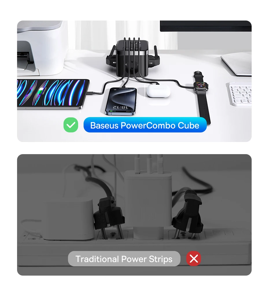 Baseus 30W Ladegerät Schnelle Steckdosenleiste 4000W 3AC Steckdose Desktop Ladestation Überspannungsschutz Für Tablet iPhone Samsung Xiaomi – Detail 6