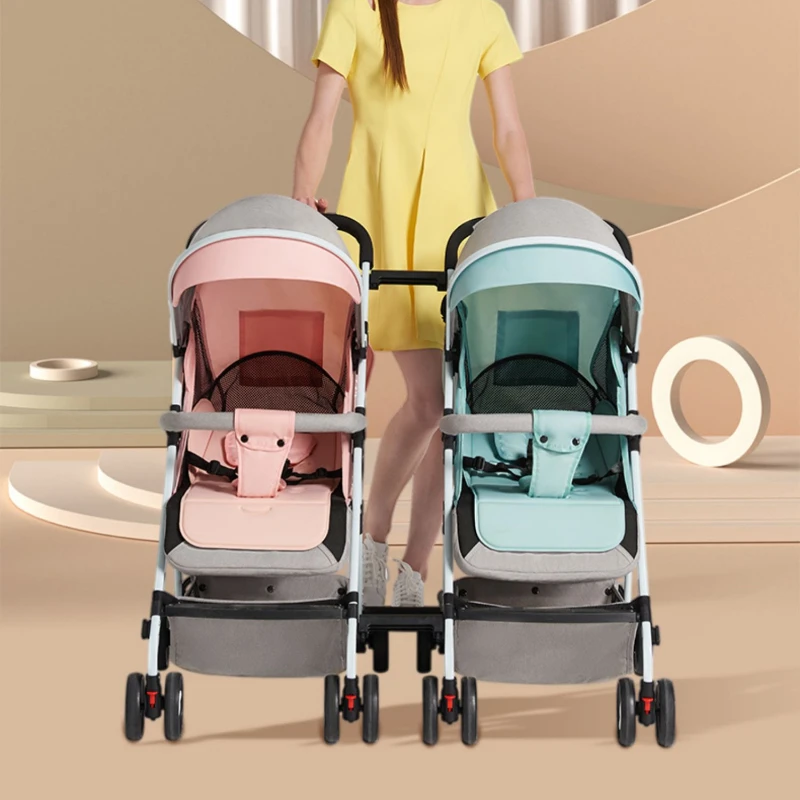 74 Twin Baby Stroller - Ultra-Light, Foldable, Portable Double Stroller, Convertible Seat and Recline, Compact Double Pram.