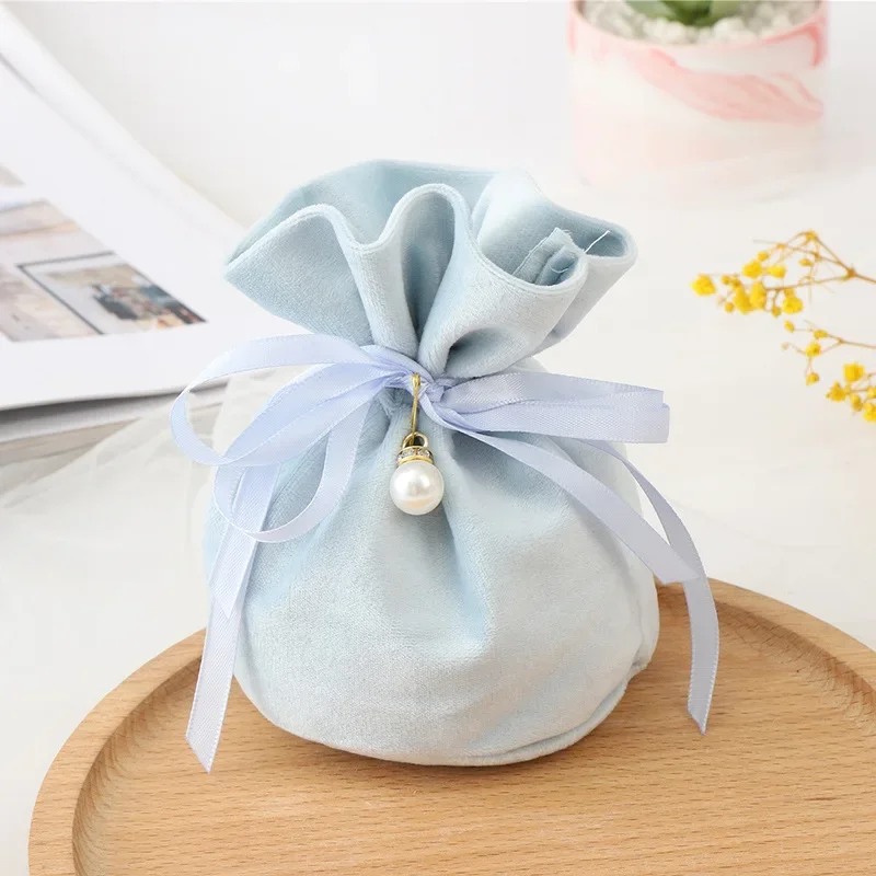 1pc/size10x14cm Drawstring Colorful Velvet Sachet Valentine's Day Wedding Birthday Party Chocolate Candy Bags Headset Gift Bags